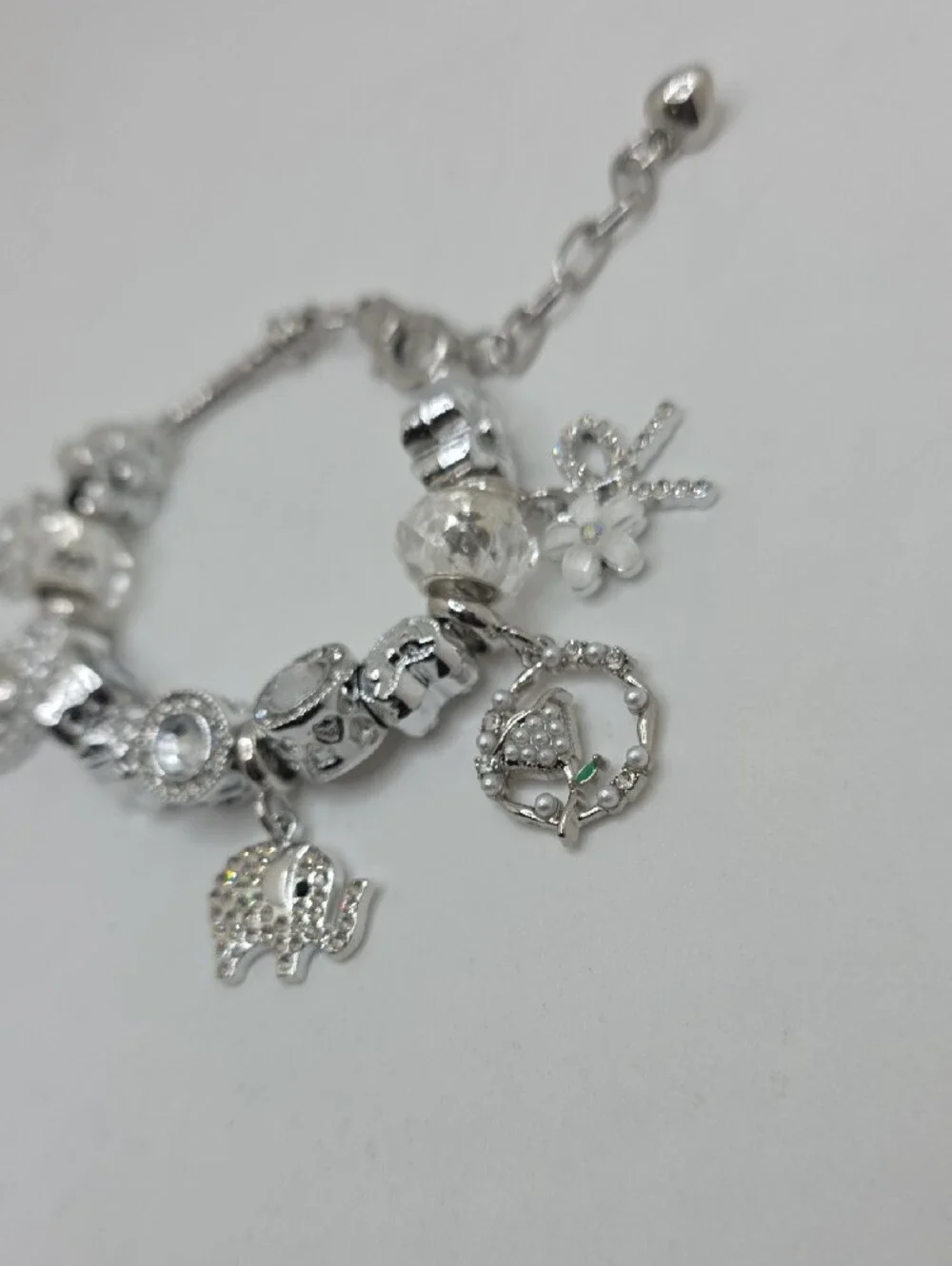 Silver Elephant Charm Bracelet with Crystal Accents